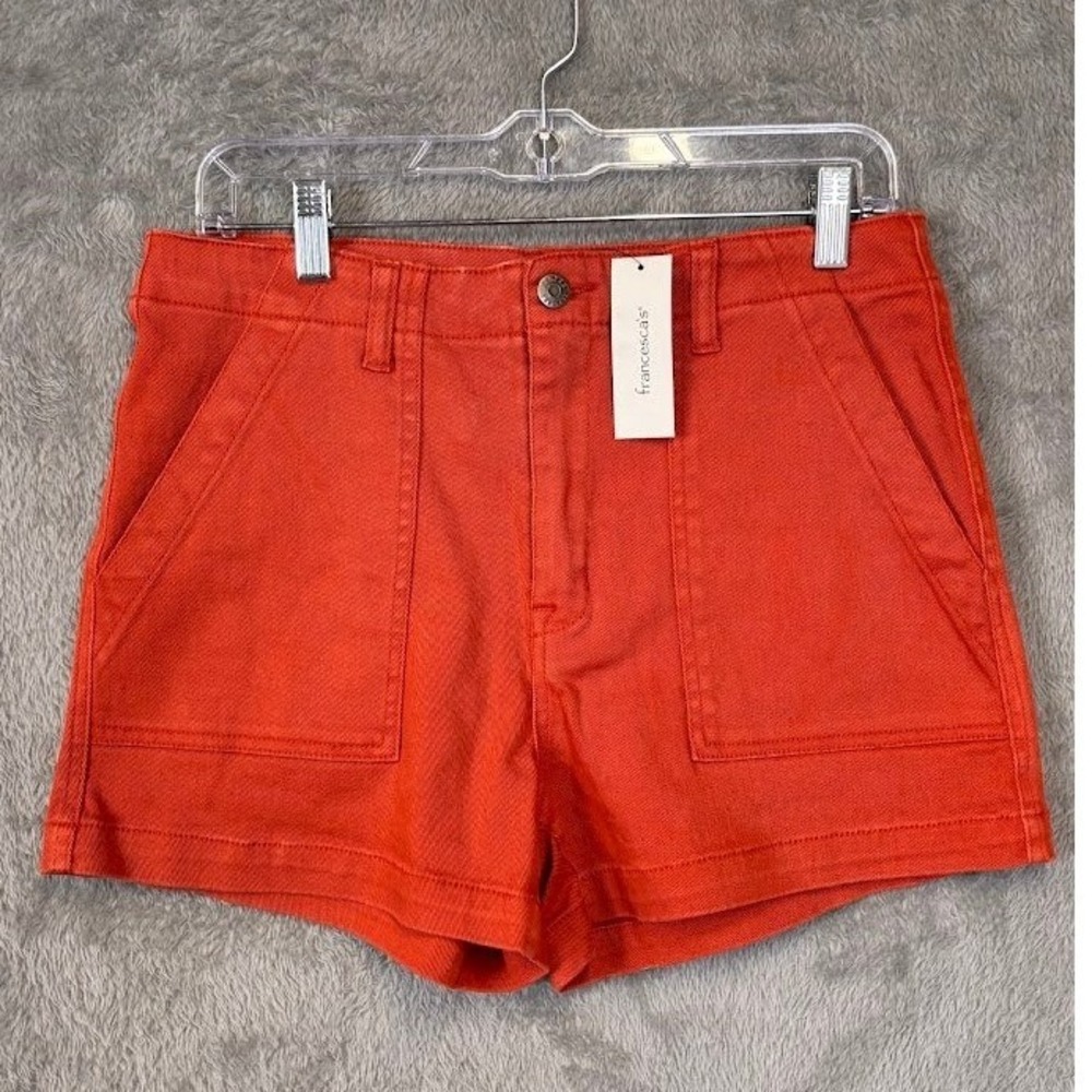 Harper Heritage Francescas Rust Orange Utility Patch Pocket Denim Shorts Size 30